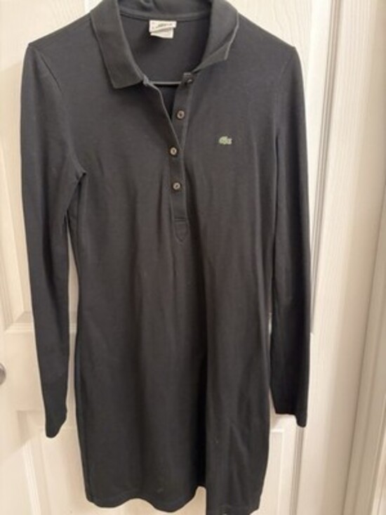 Lacoste Black Collared Stretch Shirt Dress Long Sleeve Knee Length Size 40
